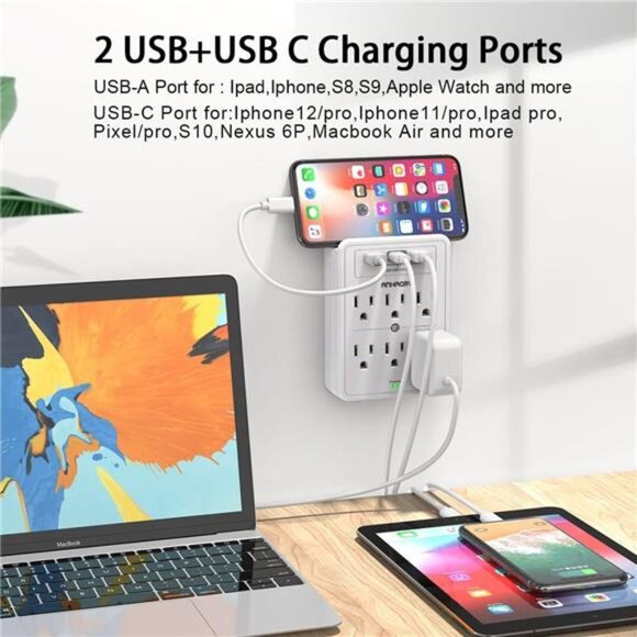 Multi Plug Outlet, Surge Protector, Outlet Splitter with 6 Outlet Extender - Picture 2 of 7